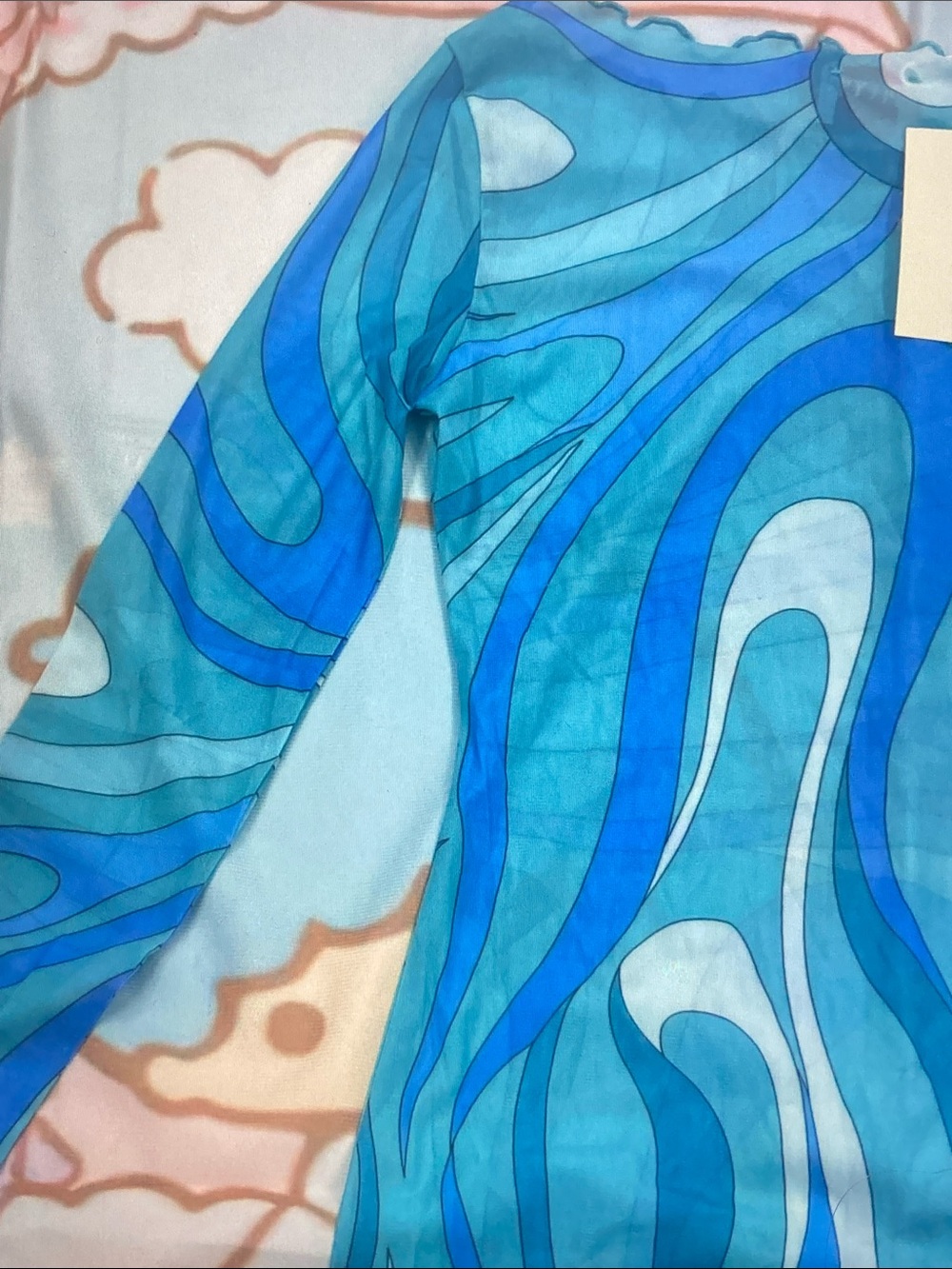 Emilio Pucci Turquoise & Cobalt Swirl Long Sleeve Maxi Dress - Picture 8 of 9